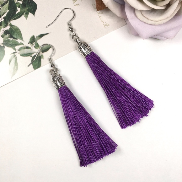Deep Violet Tassel Earrings - Picture 1 of 3